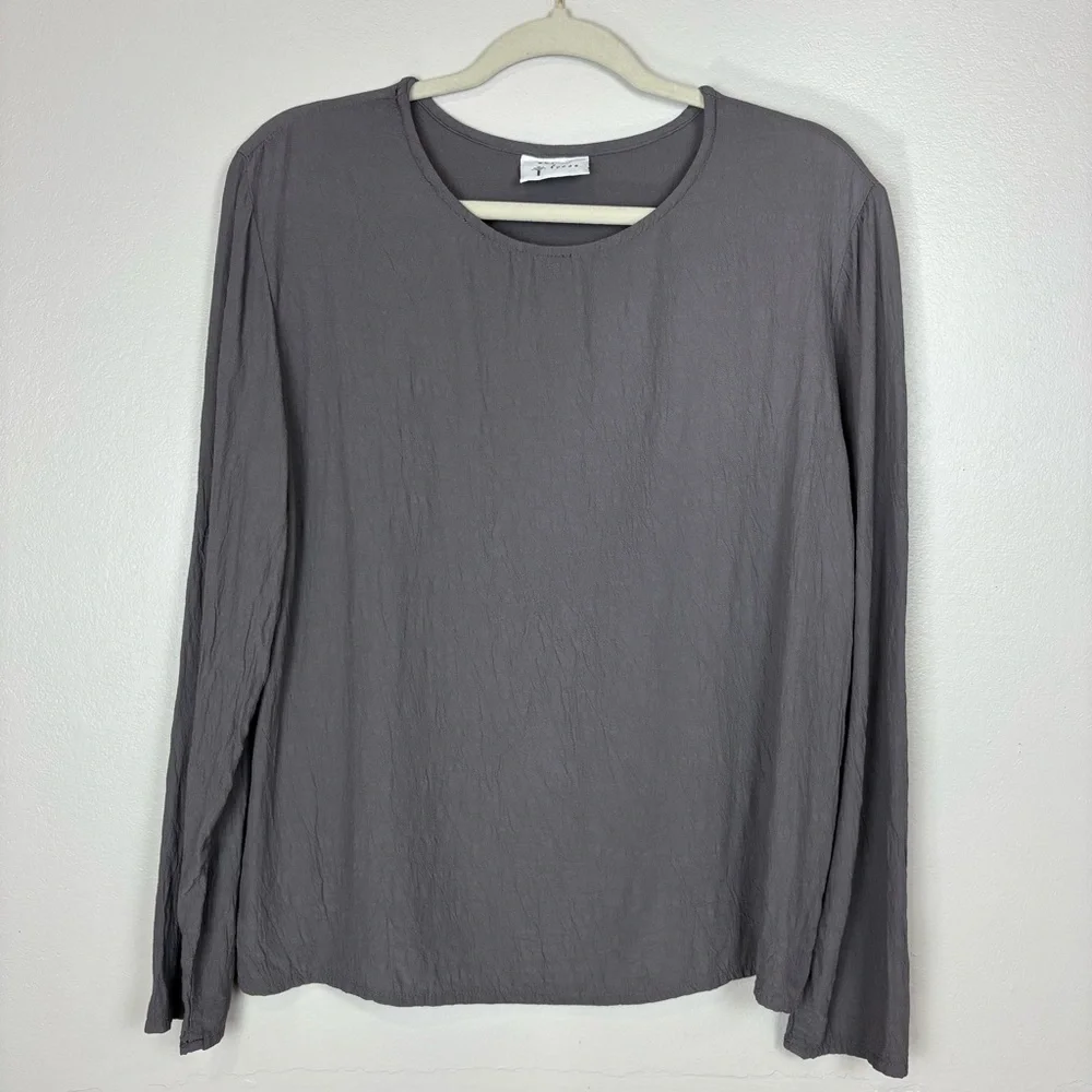 Cut Loose Pullover Top Size S Gray Lightweight Lagenlook Minimalist Crinkle Flow - Picture 13 of 15